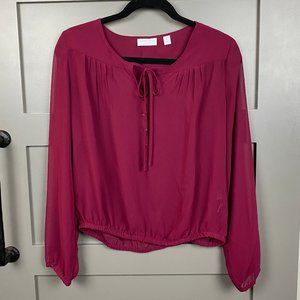 Sheer Burgundy NY&Co Long Sleeve Tie Top